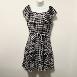 Cato Est 1946 Black/White Ruffled Tie Belt Mini Sundress M.
